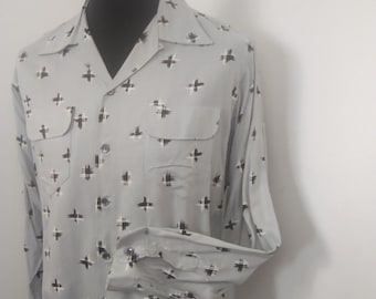 1950s atomic style grey rayon shirt