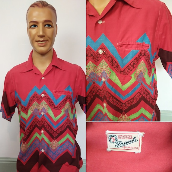 1950s red abstract print shirt