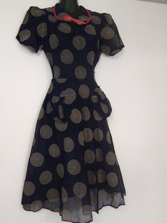 1930s sheer navy circle dress - image 5