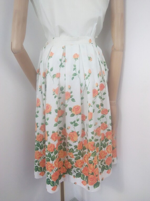 1950s Orange rose print skirt - image 4