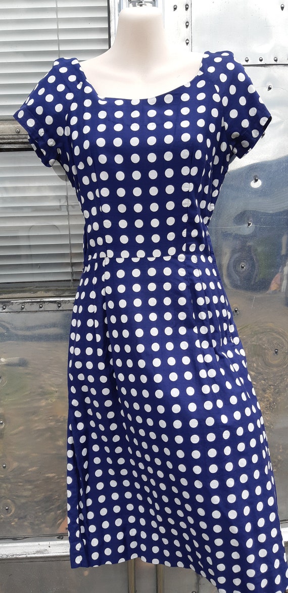 1940s navy spot swing dress