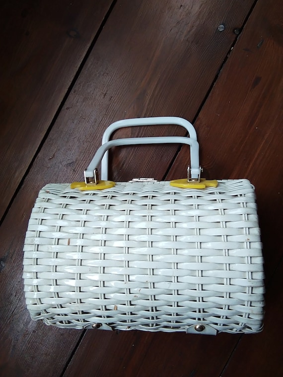 1950s white wicker bag