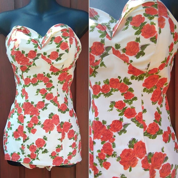1950s Novelty print rose swimming costume