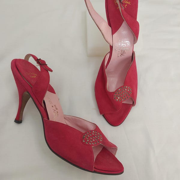 1950s pink suede deadstock  stilleto sandals by Mackey Starr N.Y