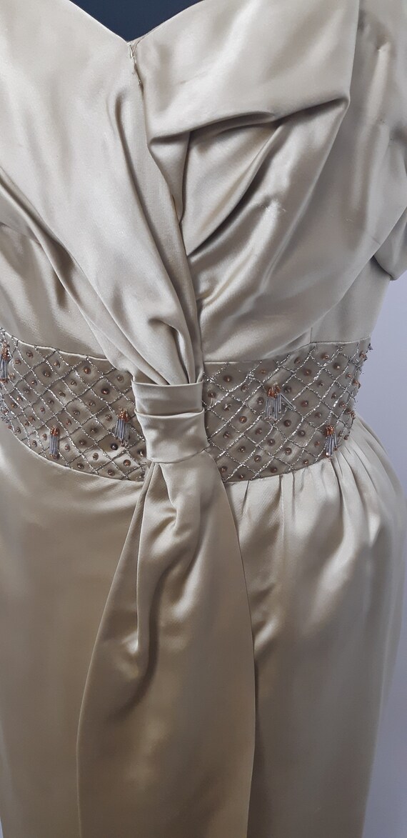 1950s Frank Usher Gold beaded cocktail dress - image 3