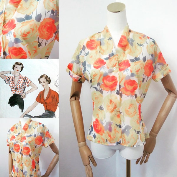 1950s Rose print blouse