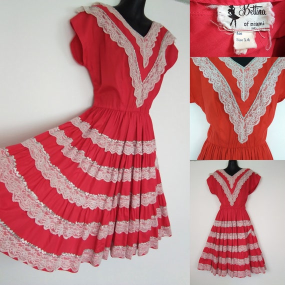 1950s red patio dress
