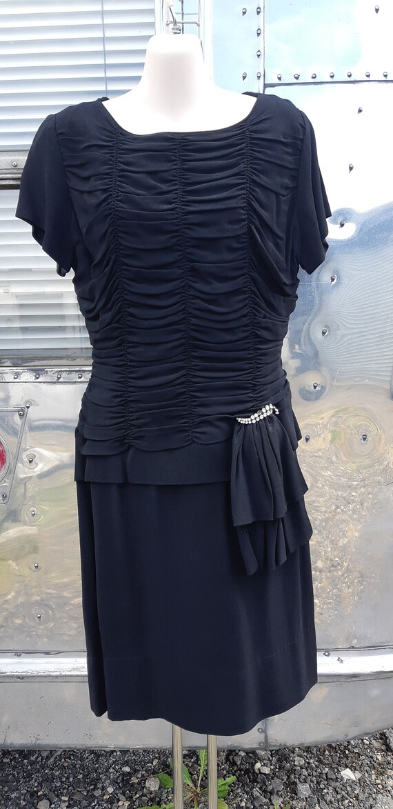1940s rouched black dress