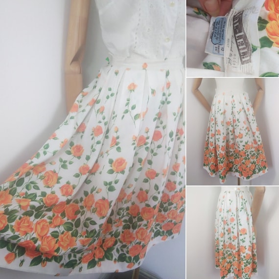 1950s Orange rose print skirt - image 1