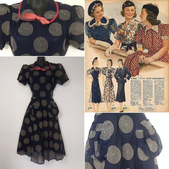 1930s sheer navy circle dress - image 1