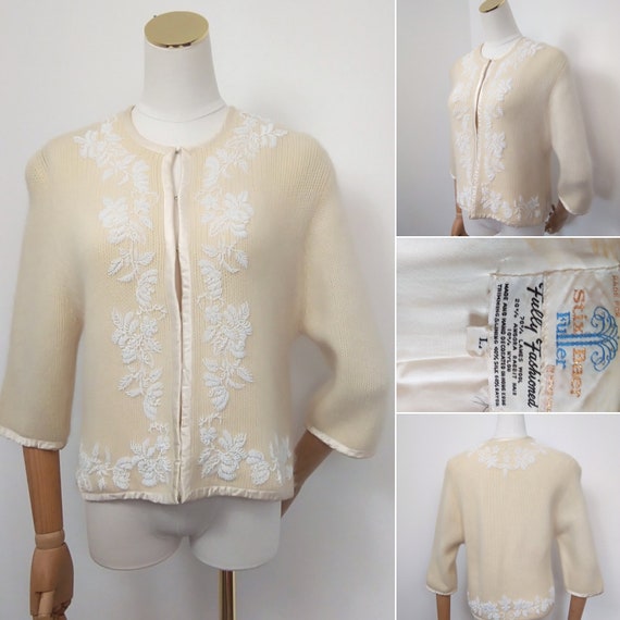 1950s Cream Beaded Cardigan - Etsy UK