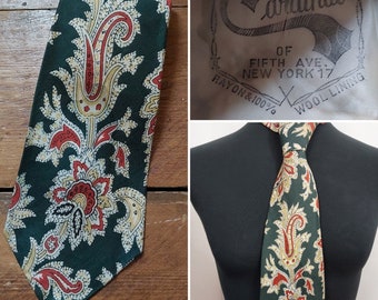 Cravatta in rayon con stampa verde anni '40