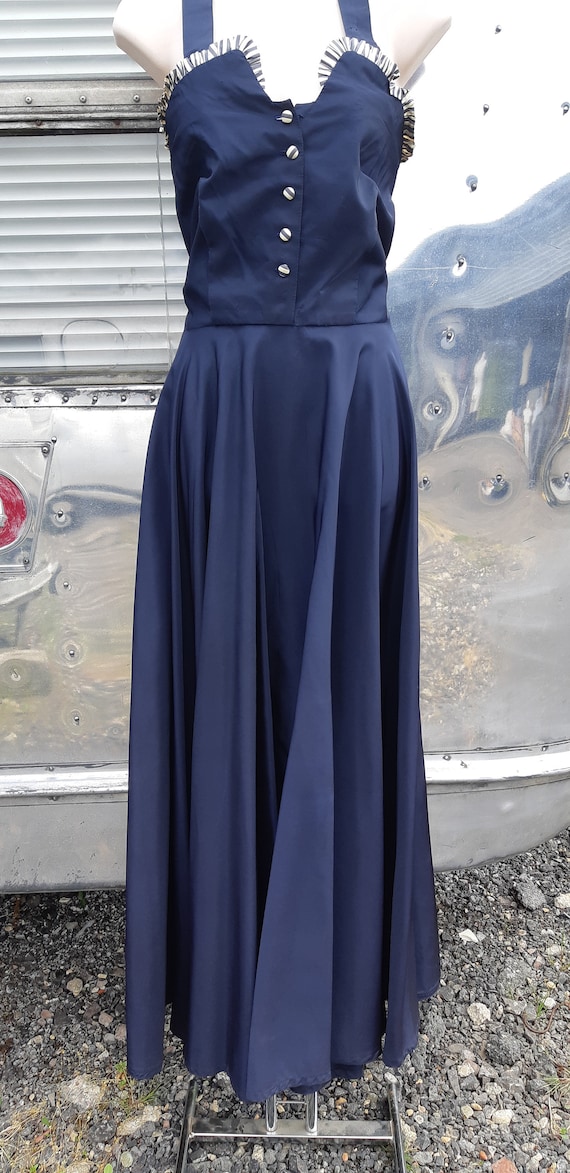 1940s navy halterneck evening dress
