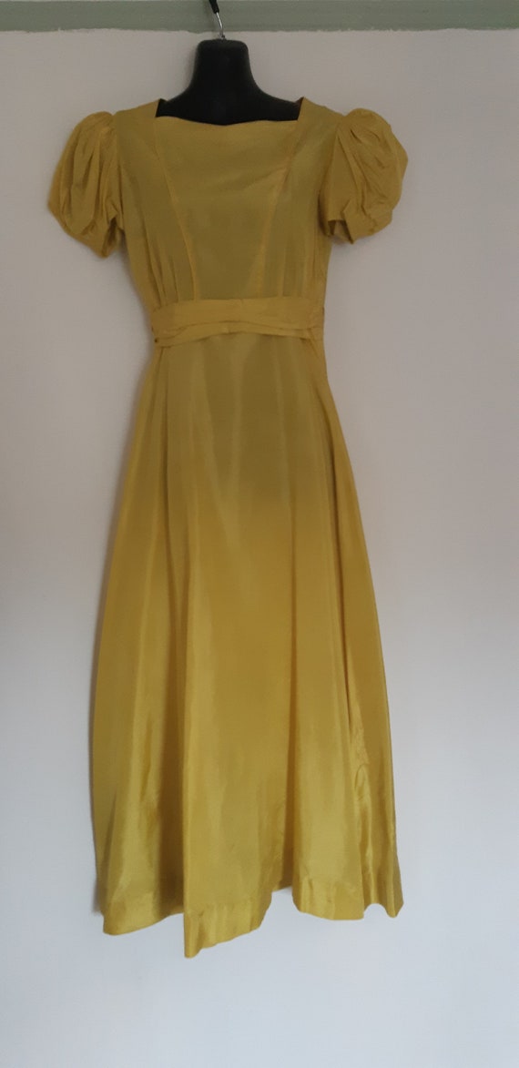 1940s Chartreuse taffeta long gown