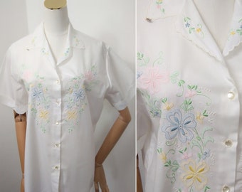 1950s embroidery deadstock blouse