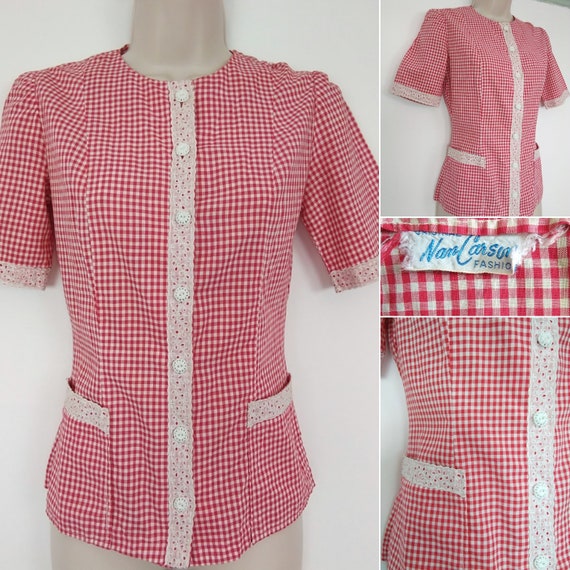 1940s red and white gingham blouse