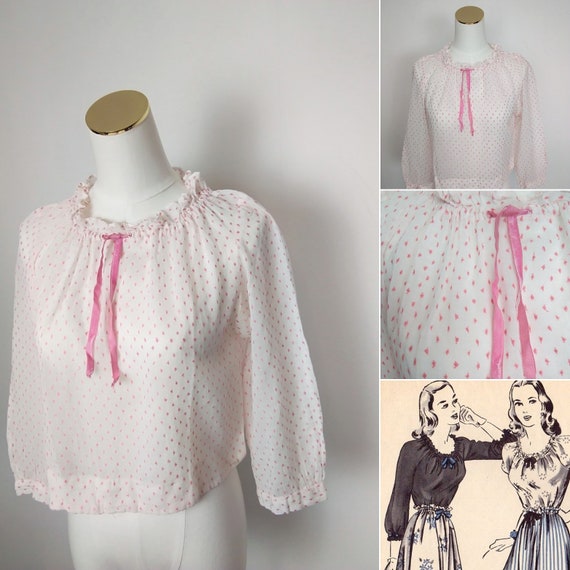 1940s lawn cotton peasant blouse