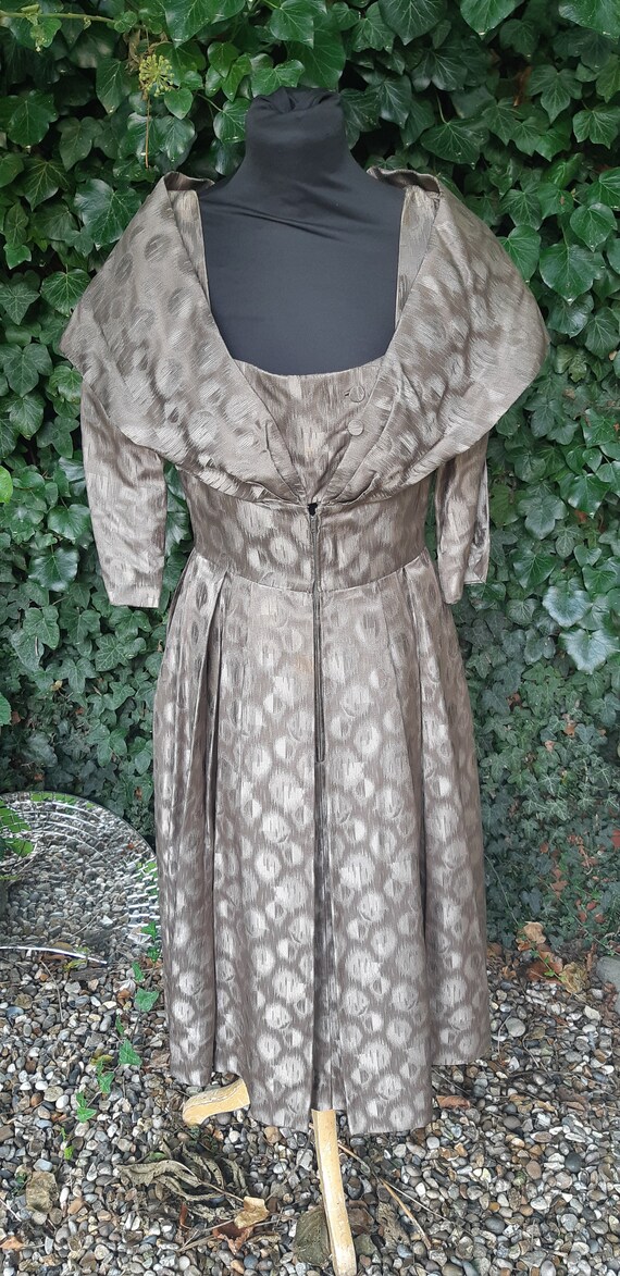 1950s satin brocade shawl collar dress - image 1