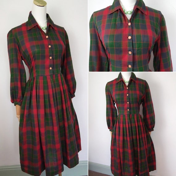 1950s tartan shirtwaister dress