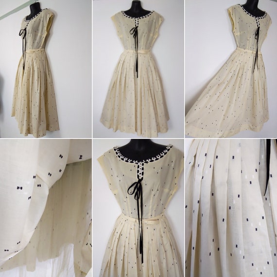 1950s cream & black lawn cotton dress