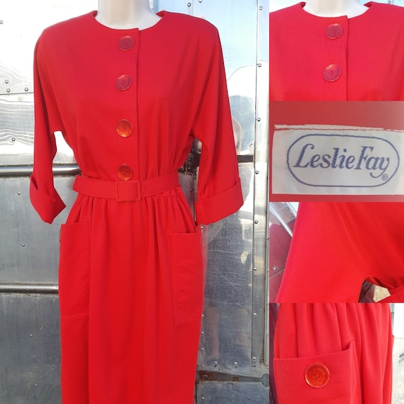 1950s Red Leslie Fay jersey dress
