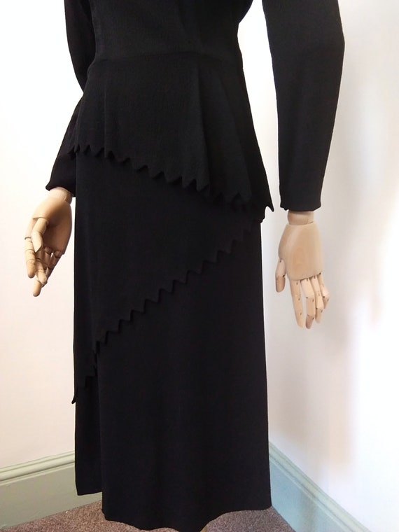 1940s Black crepe zig zag asymmetric dress - image 7