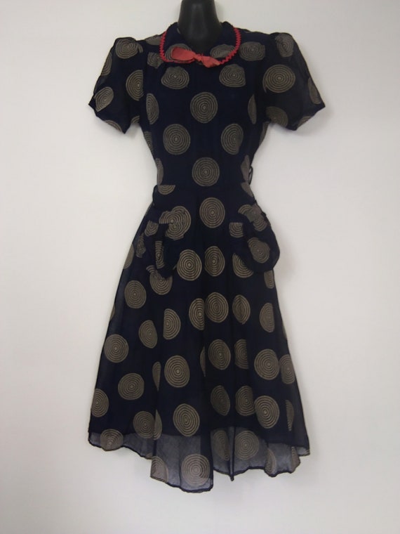 1930s sheer navy circle dress - image 6