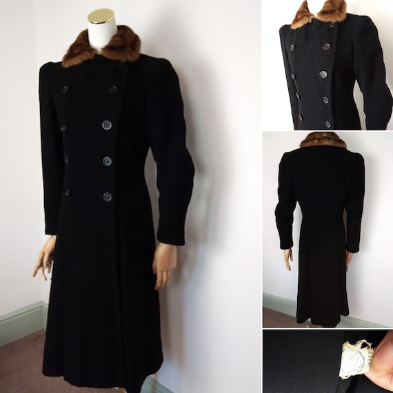 1940s bouclé wool double breasted coat