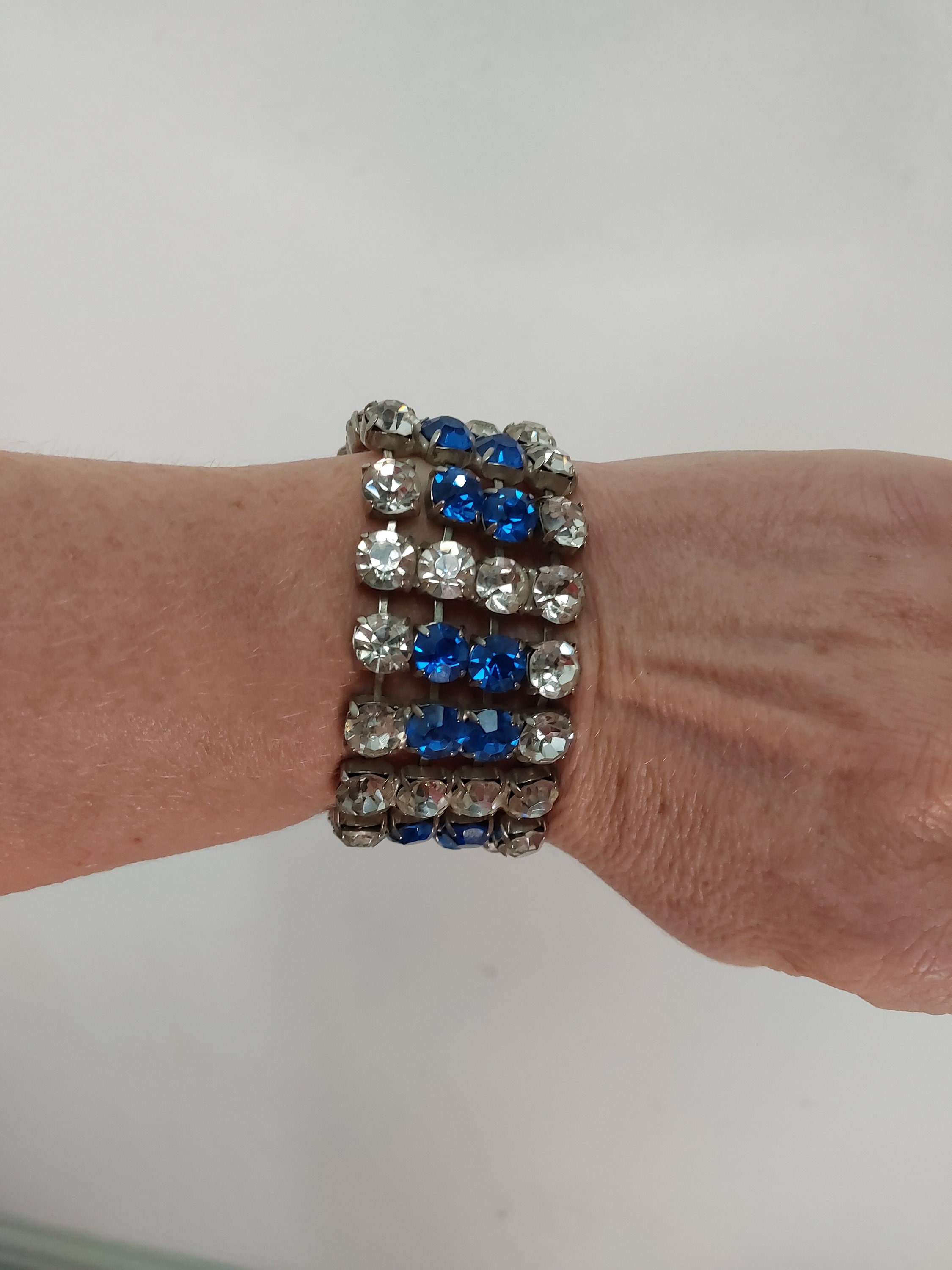 1950s Blue and Diamond Rhinestone Bracelet - Etsy