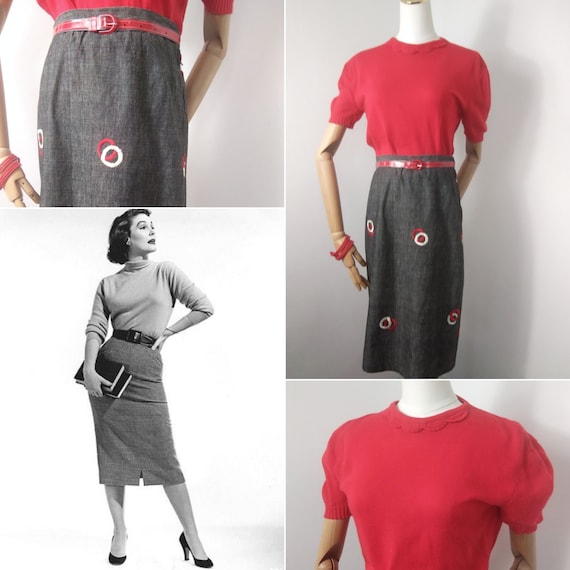 1950s Grey Chambray Pencil Skirt Etsy