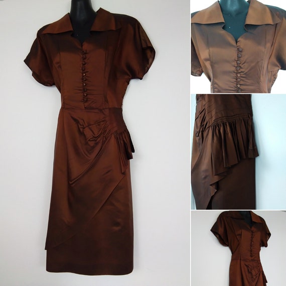 1940 bronze waterfall detail dress