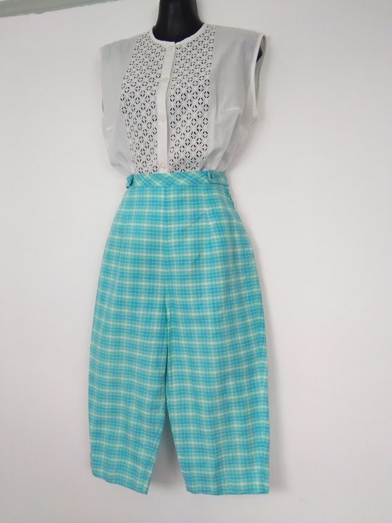 1950s turquoise Check pedal pushers