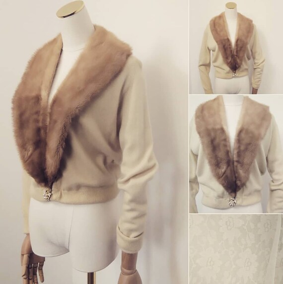 1950s Cashmere mink trimmed cardigan