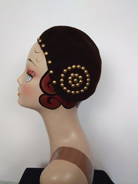 1930s/40s brown felt skull cap