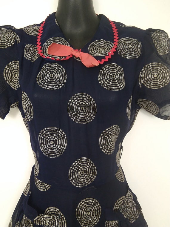 1930s sheer navy circle dress - image 3