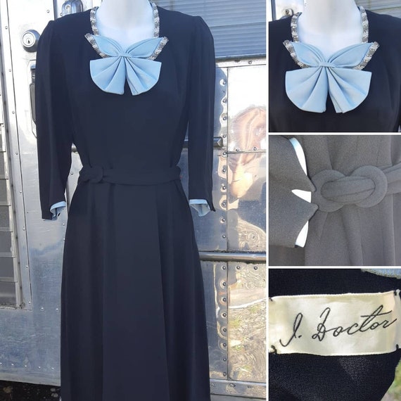 1940s blue bow dress