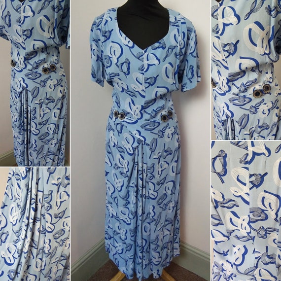 1940s blue ribbon rayon dress