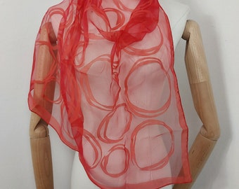 1950s scarlet red  chiffon scarf
