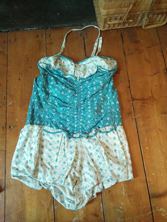 1940s novelty print train swimming costume