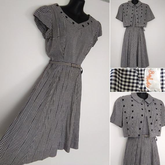 1950s black & white check dress and jacket