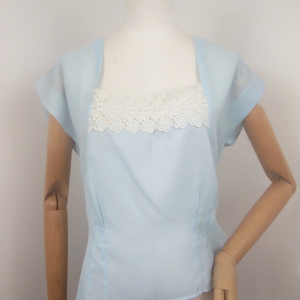1950s Ice blue with lace blouse