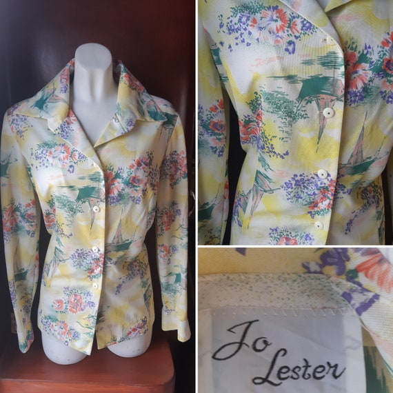 1970s novelty print blouse