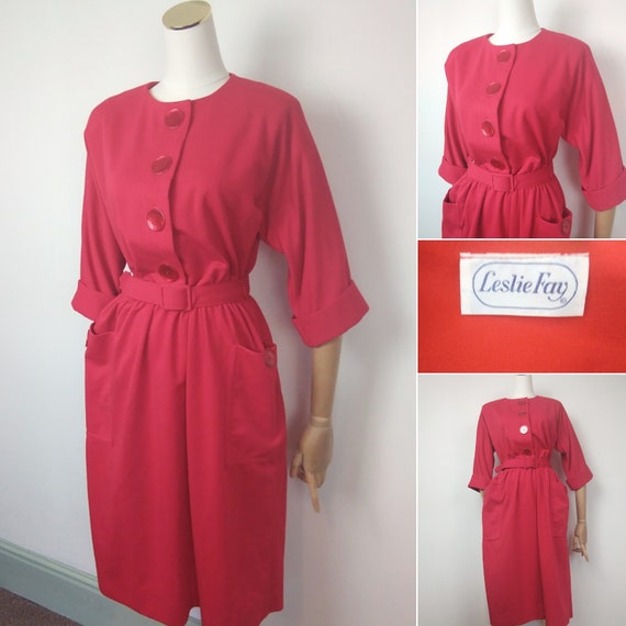 1950s jersey Red Leslie Fay dress