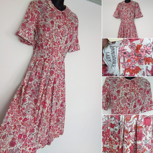 1950s deadstock pink floral shirtwaister dress