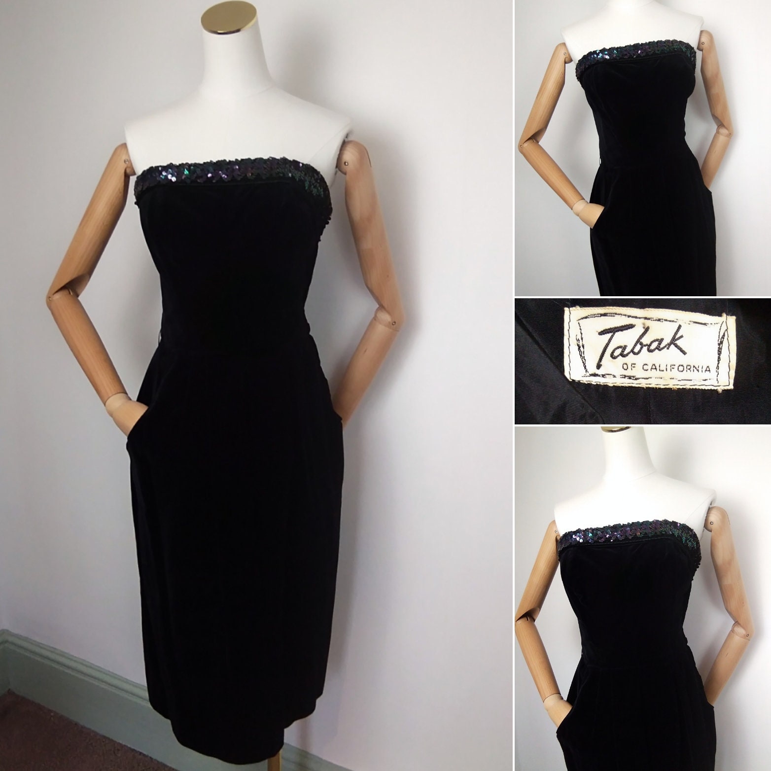 Image of S Black Velvet & Sequin Strapless Dress