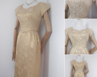 1950s gold cocktail dress