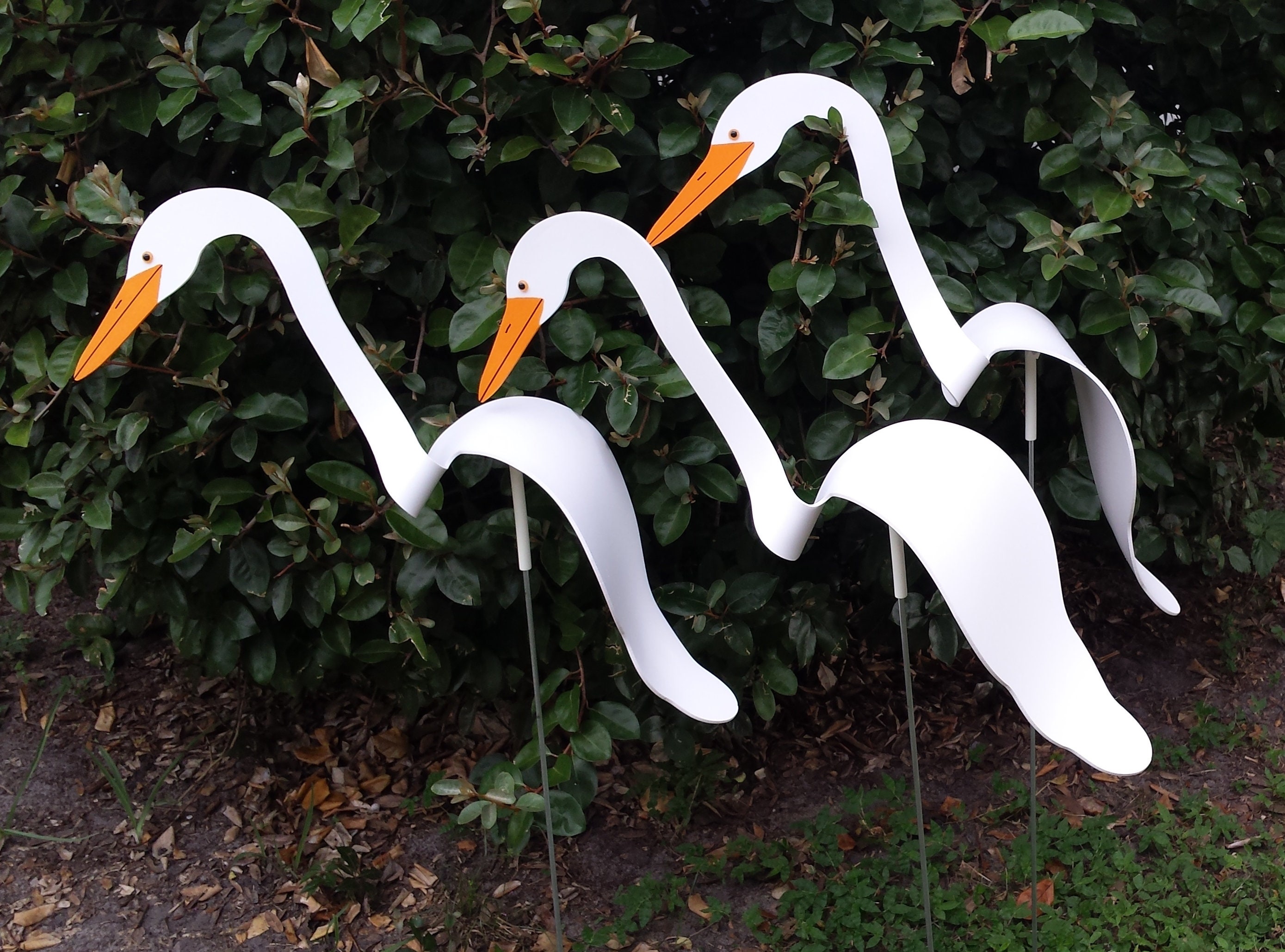 3 Large EGRETS Bobbing Bird Dancing Balancing Whirligig Wind