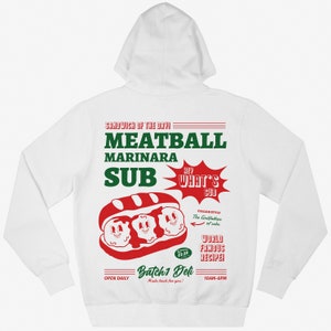 Moletom com capuz e logotipo Meatball Marinara Sub Food Merch em branco