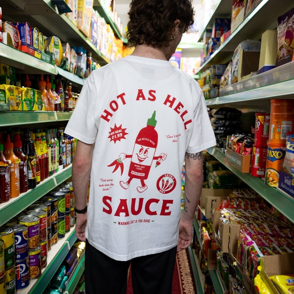 Hot As Hell Sauce Unisex Graphic T-Shirt in White