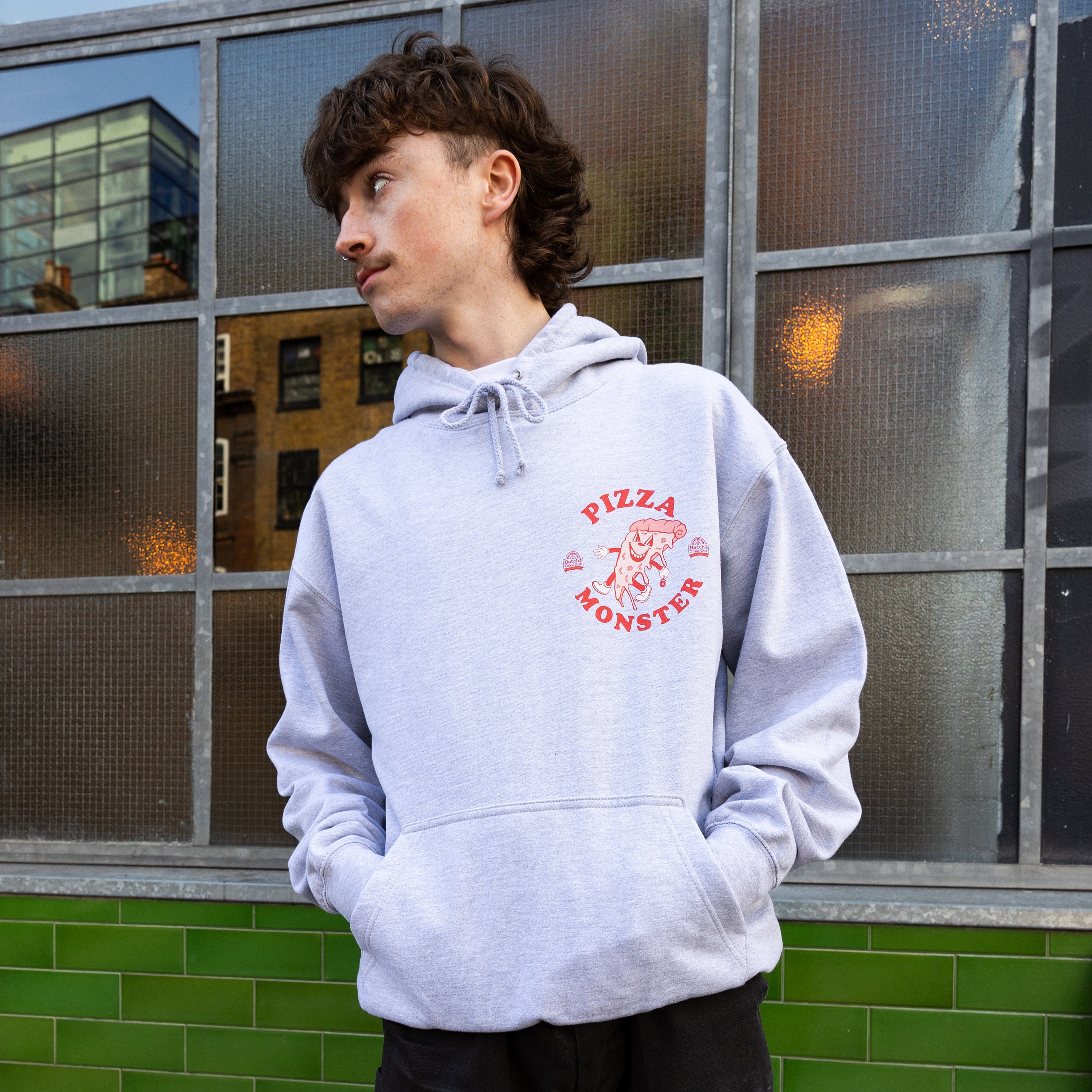 Pizza Monster Unisex Vintage Style Graphic Hoodie in Grey - Etsy